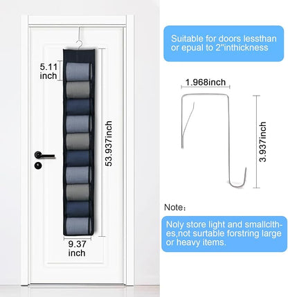 2-Pack Hanging Organizer for Closet - 20 Pocket Storage Leggings, Yoga for Pants & Accessories Multi-Pocket Closet Organizer for Apartments & Dorms, Space-Saving, Behind Door Design (Black)