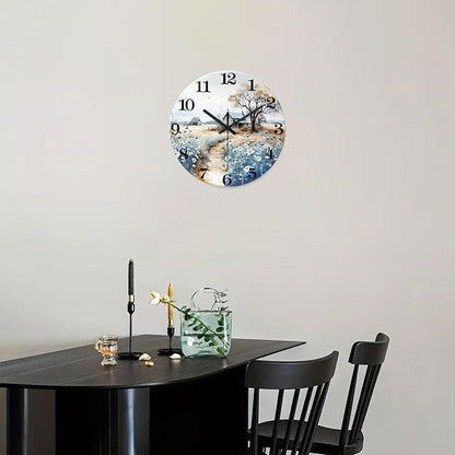 XNM Kitchen Wall Clocks Battery Operated 14 Inch Blue Wall Clock Silent Wood Farmhouse Clock for Wall(No Solid Wood, It is with MDF Material)