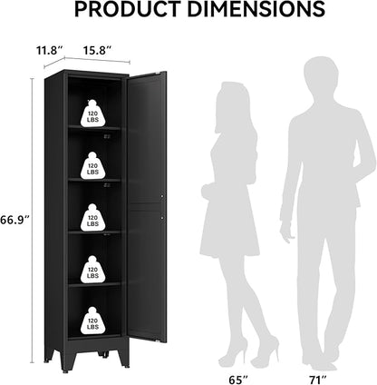 COFaR 67" Modern Pantry Cabinet, Black Storage Cabinet with Magnetic Door & 4 Adjustable Shelves, Slim Freestanding Cupboard for Office, Kitchen, Bathroom