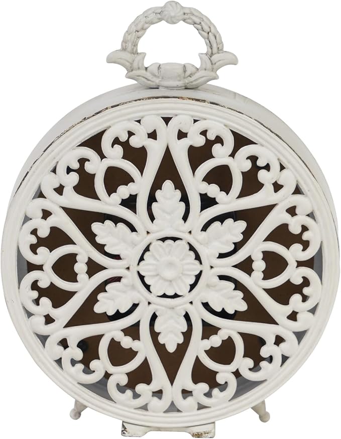 NIKKY HOME Table Clock, Vintage Desk Clock, Antique White Finish Table Clocks, Non-Ticking Battery Operated Decorative Shelf Clock for Living Room Bedroom Gift Clocks