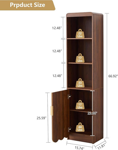 ORRD Narrow Tall Bathroom Storage Cabinet, Freestanding Storage Cabinet with Open Storage Compartments and Adjustable Shelf for Small Space, Bathroom, Living Room, Kitchen, (Walnut)