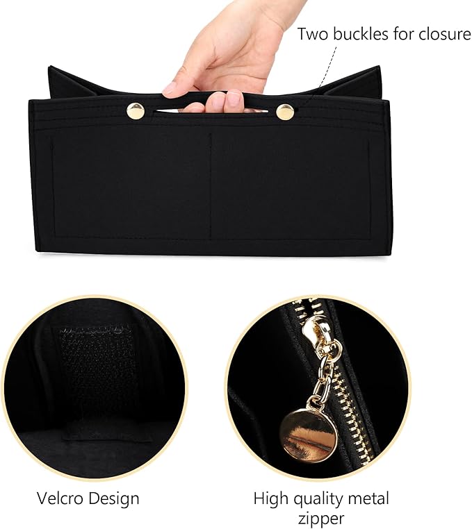 LEXSION Felt Purse Organizer Insert,Handbag Organizer with Detachalbe Zipper Pocket for ONTHEGO GM,3 Size 8034 Black Large