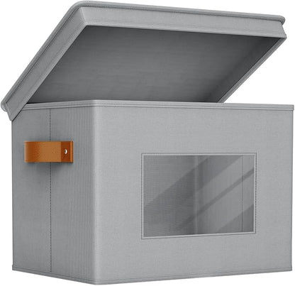 Univivi Storage Bins with Lids Collapsible Foldable Closet Storage Boxes for Clothes [3-Pack] Containers boxes with Handles Closet Storage for Home, Office, Bedroom (Grey,17" x 12"x 12")