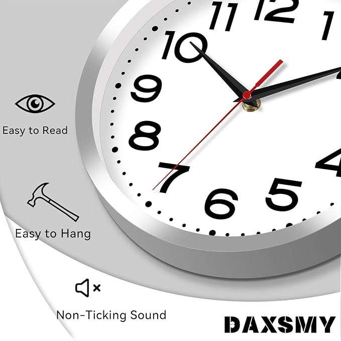 Roymnie Wall Clock Silent Non-Ticking Modern Clock Battery Operated 10 Inch Small Classic Analog Decorative for Kitchen, Bathroom, Office, Bedroom, Home(Silver)