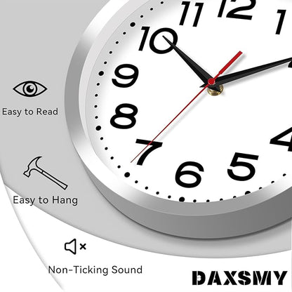 Roymnie Wall Clock Silent Non-Ticking Modern Clock Battery Operated 12 Inch Small Classic Analog Decorative for Kitchen, Bathroom, Office, Bedroom, Home(Silver)