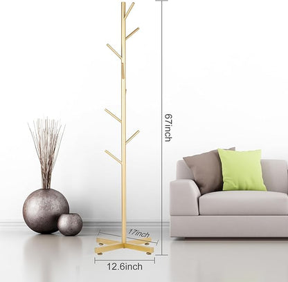 Metal Coat Rack, Modern Coat Rack Freestanding, Sturdy Coat Tree Stand with Cross Base, Golden Coat Racks Hall Tree for Clothes Jacket Hat Bag Entryway