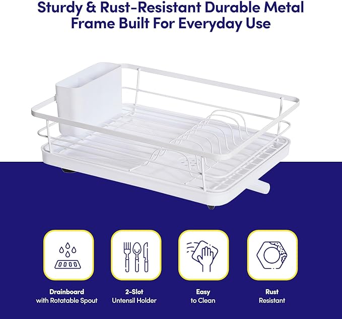 Dish Drying Rack 3 Piece Dish Drainer with Drainboard Set for Kitchen Counter ✅– Dish Rack with Removable Utensil Holder & Swivel Spout for Countertop ✅– DishRack for Plates, Cups & More, White