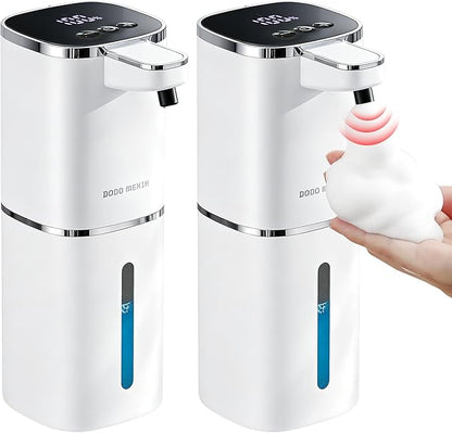 2 Pack Automatic Foaming Soap Dispenser, 400ml//13.53oz, USB Rechargeable, 9- Adjustable Foam Levels, IPX5 Waterproof, Touchless & Wall/Tabletop Use for Kitchen Bathroom, White
