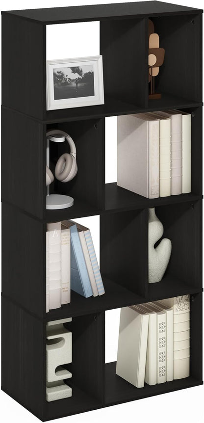 Furinno DALY Book Shelf, 8-Cube Bookshelf, Cube Storage Organizer Bookcase with Irregular Compartments, 11.7 x 23.6 x 49, for Living Room, Bedroom, Home Office, Espresso