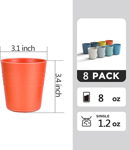 Homestockplus 8 Oz Wheat Straw Drinking Cups, [Set of 8] Small Plastic Cups Reusable, BPA Free Unbreakable Water Cups for Kitchen and Dining,Dishwasher and Microwave Safe