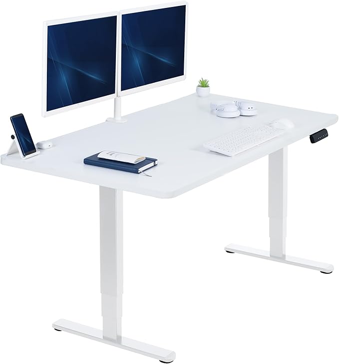 VIVO Electric 55 x 28 in Dual Motor Sit Stand Desk, Memory Height Adjustment, 2B Series, White Top White Frame, DESK-KIT-2W55W