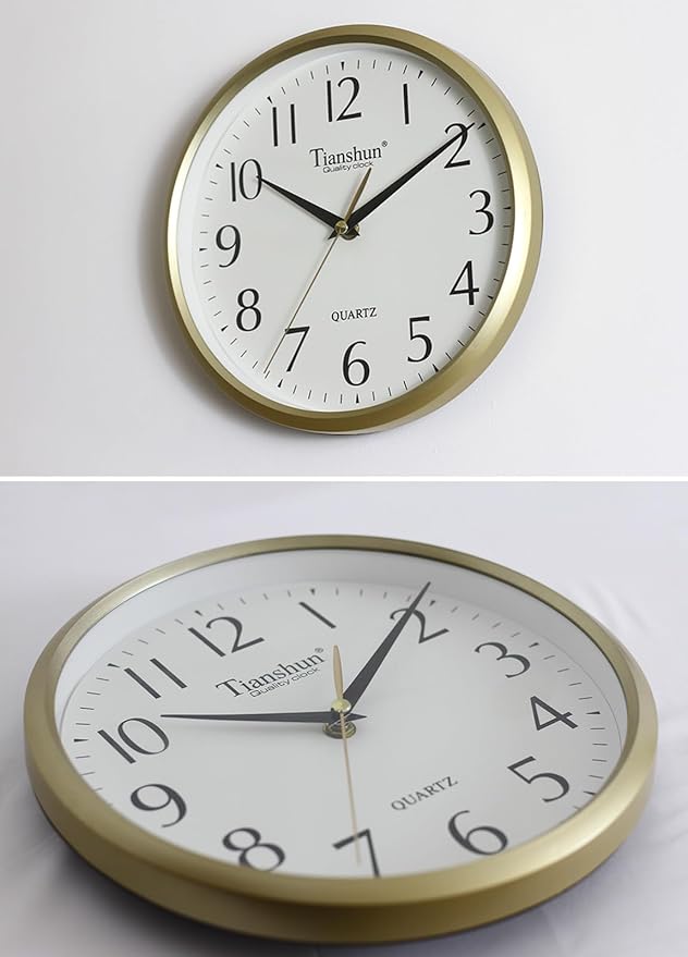 Wall Clock Silent Non-Ticking Battery Operated Small 10 Inch Modern Easy to Read for Living Room Bedroom Kitchen Office Decor (Gold)