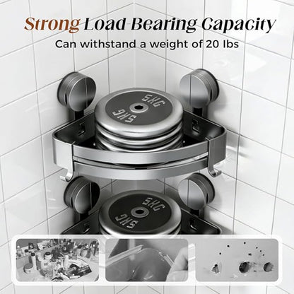 Bathroom Triangle Shelf, 2026 Upgraded Bathroom Storage Rack Corner Shower Shelves No Drilling Suction Cup Shower Organizer with Towel Bar and Hooks Removable (1, Triangular)