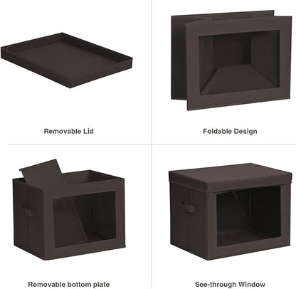 Homsorout Stackable Storage Bins with Lids - Medium Storage Box with Lids, Foldable Closet Boxes for Organizing, Wardrobe Clothes Organizer with Window, Cubes Bins for Living Room, 5 Pack, Brown