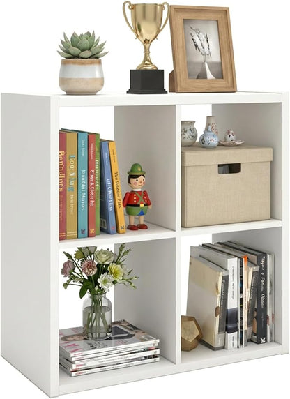 WannabeMyself【2026 Wooden Thick Frame】 4 Cube Storage Organizer with Anti-Tipping Kits, Reversible Open Back Book Shelf,Bookcase for Living Room,Bedroom,Entrance Hall,Office,11.6×24.6×24.7,White