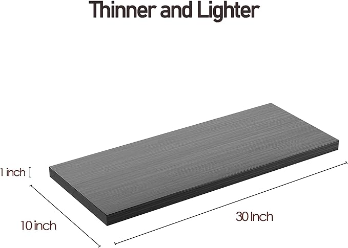 JPND Wall Shelf Set of 2,Dark Wood Floating Shelves 30 in W x 10 in D x 1 in H, Wooden Floating Wall Shelf with Invisible Brackets for Living Room/Bedroom/Bathroom/Kitchen Storage and Decor