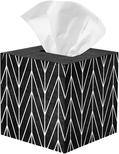 Ilyapa Wooden Tissue Box Cover, Black Wood Chevron Design - Modern Printed Wooden Tissue Holders