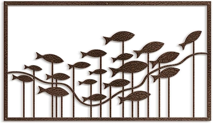 SIGNLEADER Metal Wall Decor Ocean Flowing School of Fish Minimalist Modern Abstract Wall Sculpture Hangings Home Decoration for Living Room, Bedroom, Bathroom, Kitchen, Outdoor - 36" Bronze