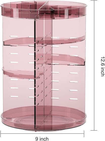 360 Rotating Makeup Organizer with Lipstick Slots, 8 Adjustable Layers Spinning Skincare Organizers, Large Capacity Desk Storage, Carousel Cosmetic Shelf for Vanity Bathroom Countertop