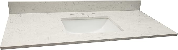 MSI Carrara Sky Vanity Top with Under Mount Rectangle Ceramic Sinks, Engineered Marble Stone, 4" CC Faucet Holes, 49"X22"
