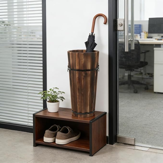 PRETYZOOM Wooden Umbrella Stand Garden Umbrella Base for Outdoor Patio Entryway Modern Design Carbonized Wood Canes