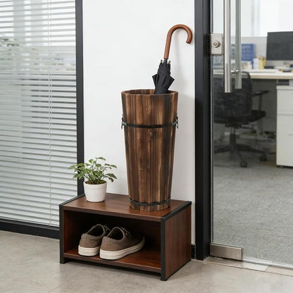 PRETYZOOM Wooden Umbrella Stand Garden Umbrella Base for Outdoor Patio Entryway Modern Design Carbonized Wood Canes