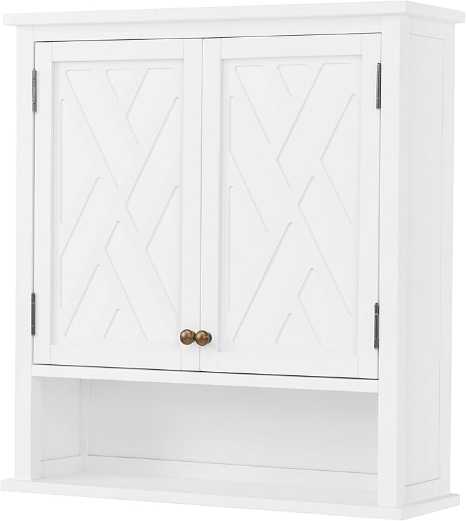 Alaterre Furniture Coventry 27W x 29H Wall Moted Bath Storage Cabinet with Two Doors and Open Shelf