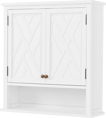Alaterre Furniture Coventry 27W x 29H Wall Moted Bath Storage Cabinet with Two Doors and Open Shelf