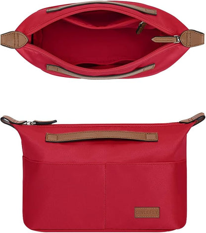 GIVLEFLY Purse Organizer with Zipper Tote Bag Organizer Inserts,Multiple Pockets with Cup&Umbrella Position Lightweight Handbag Dividers with Handle,Fit for Longchamp Neverful(Red,Medium)