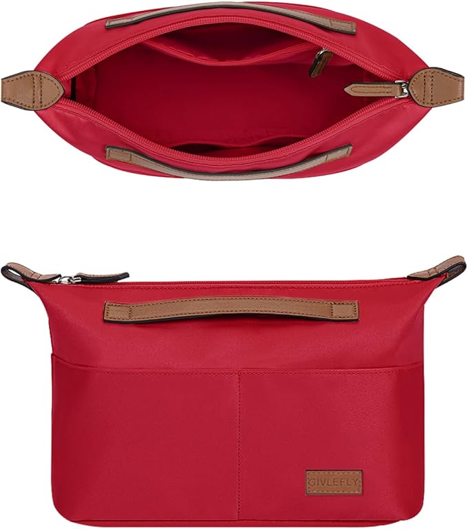GIVLEFLY Purse Organizer with Zipper Protecting Privacy Multiple Pockets Tote Bag Organizer Inserts Lightweight Handbag Dividers with Handle,Fit for Anjou mini and Filed Tote Small (Red,Mini)