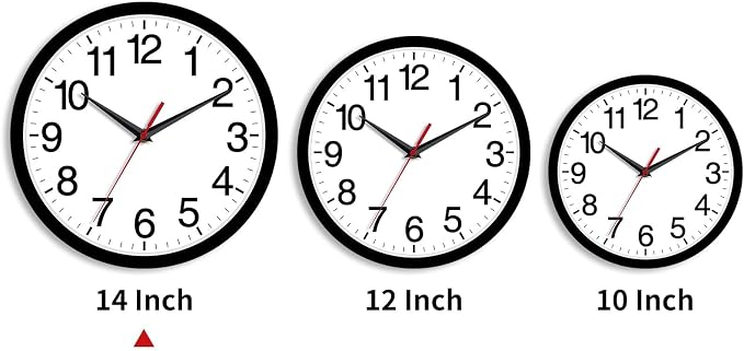 Rohioue 14 Inch Wall Clock Modern Battery Operated Silent Non Ticking Large Analog Clock for Living Room Office Home Bedroom Kitchen Bathroom(Black)
