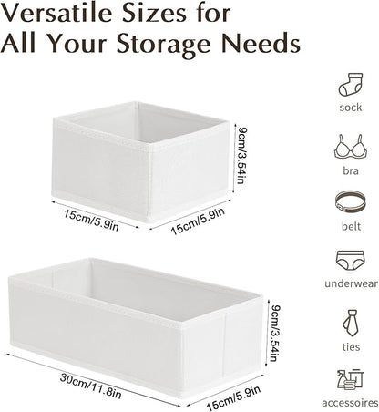 DIMJ Drawer Organizers - Set of 4 Fabric Closet Organizers and Storage, Drawer Dividers for Baby Clothes, Socks, Belt, Tie (White)