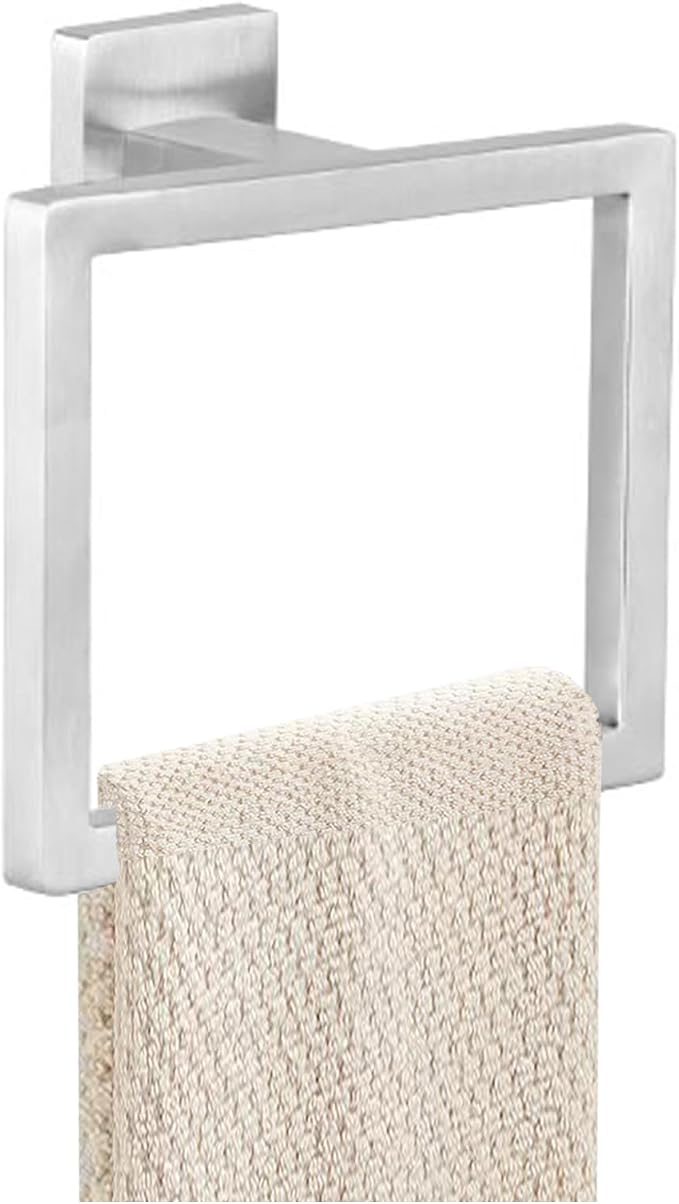JOPOFI Towel Ring - Thicken Stainless Steel Towel Holder, Towel Racks for Bathroom, Square Modern Design Hand Towel Holder, Contemporary Hand Towel Bar - Brushed Nickel