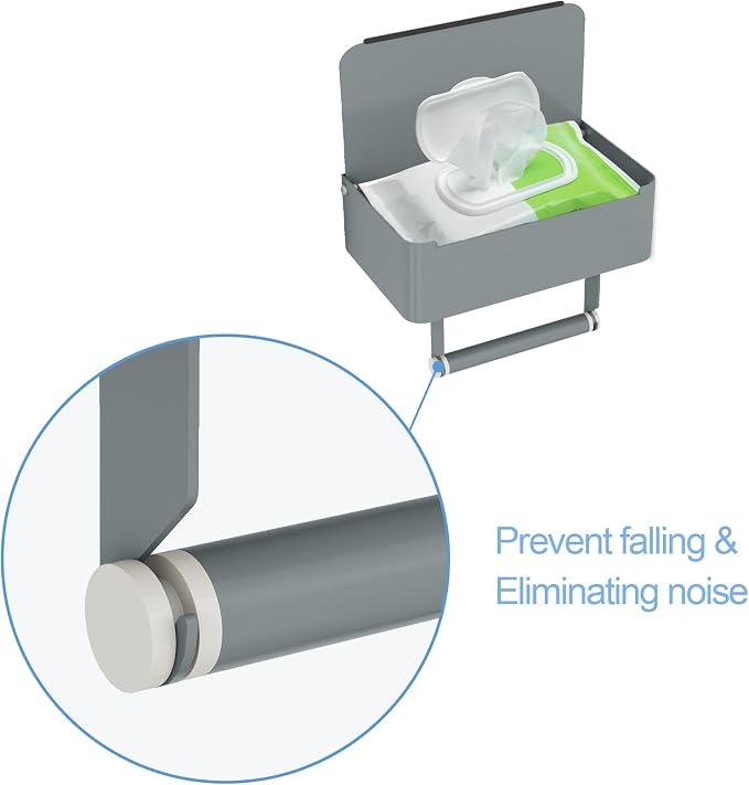 JUYSON Toilet Paper Holder with Shelf, Flushable Wipes Dispenser Fits for Bathroom Wipe Storage, Keep Your Wipes Hidden Out of Sight - SUS304 Stainless Steel Wall Mount Organizer (Grey)