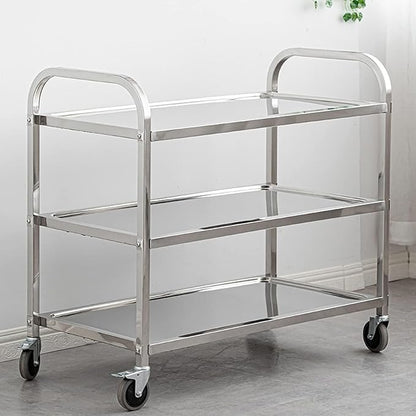 uyoyous Extra Large 3 Tier Stainless Steel Utility Cart 37 x20 x37 inch Commercial Heavy Duty Rolling Cart Food Storage Service Trolley with 360°Rotatable Wheels for Kitchen Hotel Restaurant Home Use