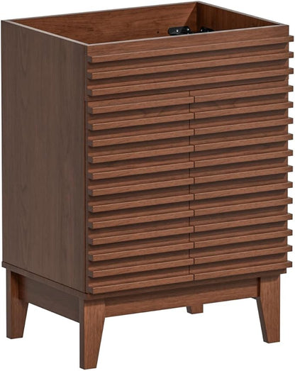 ROOMTEC 24" Bathroom Vanity, Mid-Century Freestanding Bathroom Cabinet Vanity with Storage, Particleboard Frame with Wood Grain Laminate, Walnut (Sink Basin Not Included)