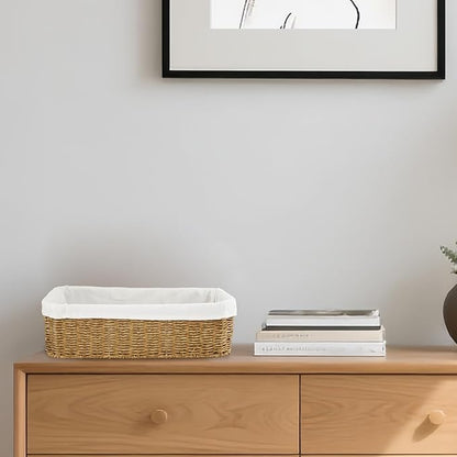 YRMT Rattan Toilet Tank Basket Toilet Paper Storage Baskets for Bathroom Handwoven Toiletry Countertop Organizer Water-Resistant Home Decor 14" x 6" x 4" (Rattan)
