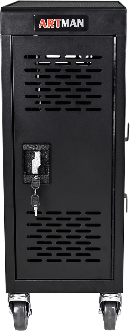 Aokleo 16 Devices Laptop Charging Cart,Tablet Storage Carts for pad Up to 16.3" Screen Size, Classroom Computer Mobile Charging Station for Pads, Chromebooks,Laptops, Security Storage(16 Bay-Black)