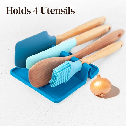 Cooler Kitchen Light Blue Silicone Spoon Rest for Stove Top with Drip Pad (Two Pack) - Heat Resistant BPA Free Utensil Rest & Spoon Holder for Kitchen Counter - Grill Utensil Holder - Spatula Holder