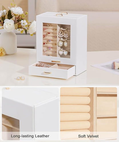 Mothers Day Gifts Homde Jewelry Organizer Girls Women Jewelry Box for Necklaces Rings Earrings Gift Bracelets Storage Case (White + Gold)