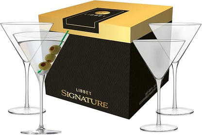 Libbey Signature Kentfield Martini Glasses, 10-Ounce, Set of 4, Made in USA, Dishwasher Safe, Elegant Cocktail Glassware, Gift Box