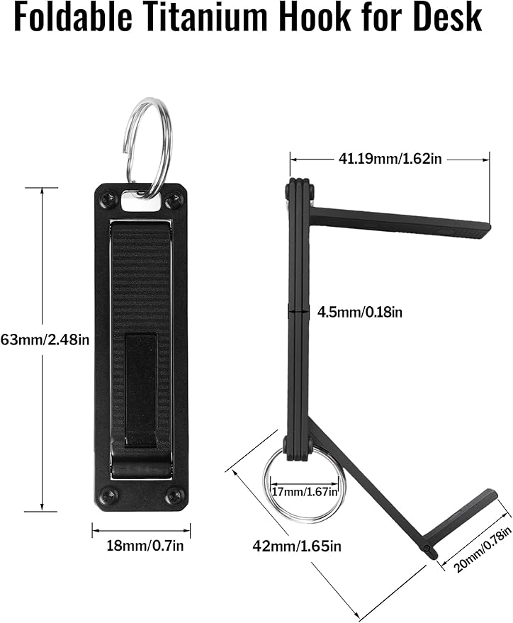 sayram ST5 Titanium Purse Hook for Table – Foldable Bag Hanger with Anti-Slip Arm – Portable Handbag Holder for Dining, Office, and Travel (Black)