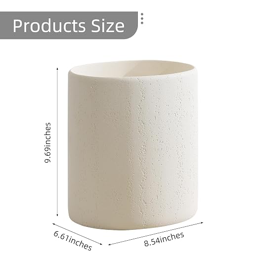 Bathroom Trash Can, 1.6 Gallon Small Trash Can Cabinet, Simple Stone Look Oval Office Garbage Bin, Decorative Waste Basket for Bedroom, Living Room, Kitchen (Off White)