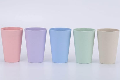 Wheat Straw Unbreakable Cup | 16 oz Reusable Water Drinking Glasses Sets of 5 | Lightweight Tumbler for Kitchen Outdoor | Dishwasher Safe, BPA Free and Eco friendly (16 oz, 5 Color_A)