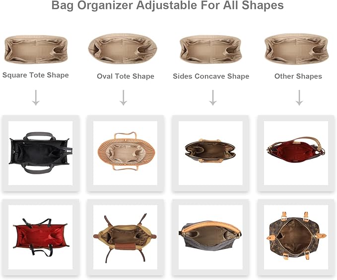 ZTUJO Purse Organizer Insert For Handbags, Silk Purse Organizer with Zipper, Silky Smooth, Bag Organizer For Speedy Neverfull Tote,onthego,Artsy, 6 Sizes(Small, Silky Beige)