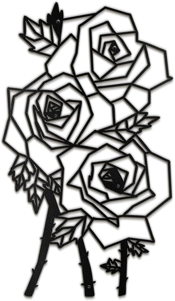 SIGNLEADER Metal Wall Art Decor Thorny Rose Modern Abstract Wall Sculpture Hangings Home Decoration for Living Room, Bedroom, Bathroom, Kitchen, Outdoor - 30" Black