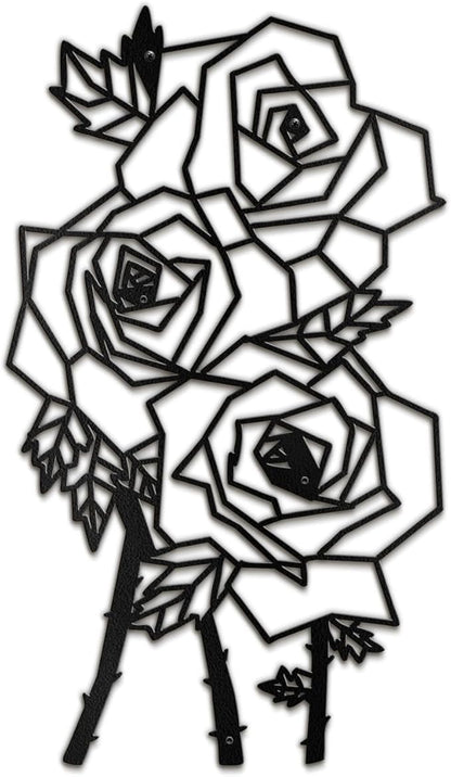 SIGNLEADER Metal Wall Art Decor Thorny Rose Modern Abstract Wall Sculpture Hangings Home Decoration for Living Room, Bedroom, Bathroom, Kitchen, Outdoor - 30" Black