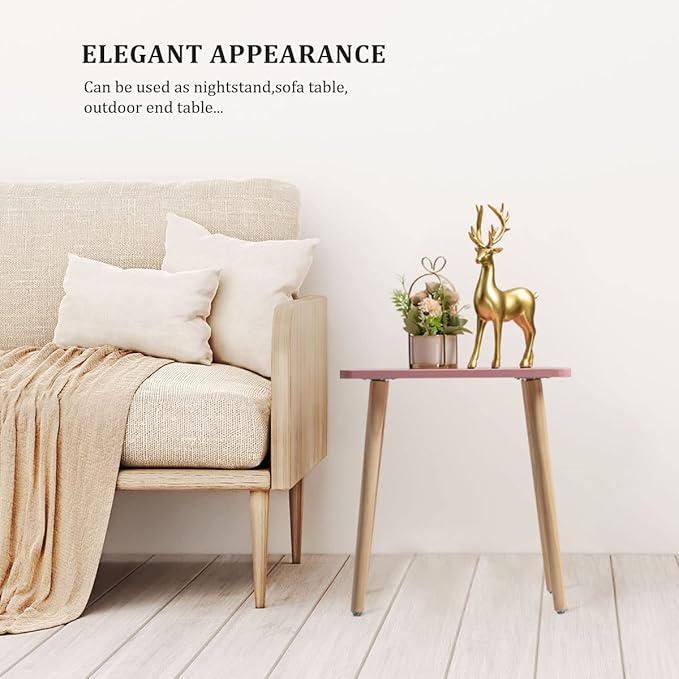 FORAOFUR Small Accent Table, Modern Mini Coffee Table with Natural Wood Legs, Quick Assembly End Furniture for Bedroom Living Area Sofa, Minimalist Design for Nuresery and Compact Homes, Pink