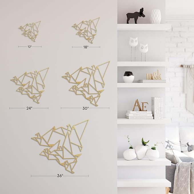 SIGNLEADER Metal Wall Art Decor Flocks of Flying Birds Modern Abstract Wall Sculpture Hangings Home Decoration for Living Room, Bedroom, Bathroom, Kitchen, Outdoor - 36" Gold