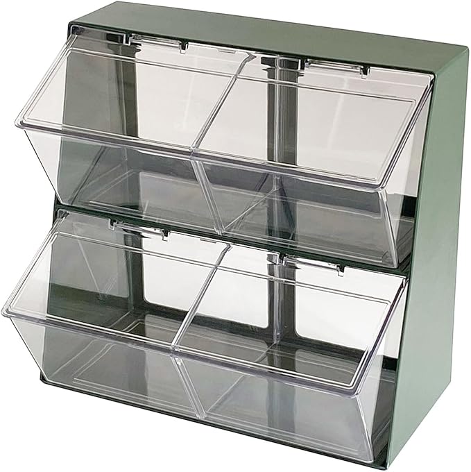 Large Green Coffee Pod Holder with Lid, Plastic Coffee Bar Accessories Storage Organizer for Creamer, K Cups, Tea Bags, Sugar Bag, Drinking Straw, Home Kitchen Supplies(Green)